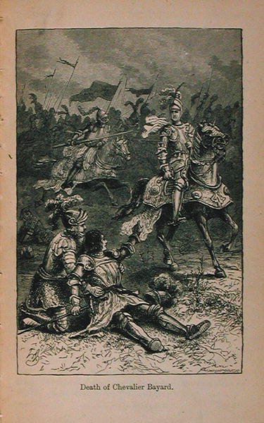 Tod des Chevalier Bayard (1476-1524) Illustration aus Little Arthurs Geschichte Frankreichs: Von den frühesten Zeiten bis zum Fall des Zweiten Kaiserreichs, veröffentlicht 1899 von Lady M. Chalcott